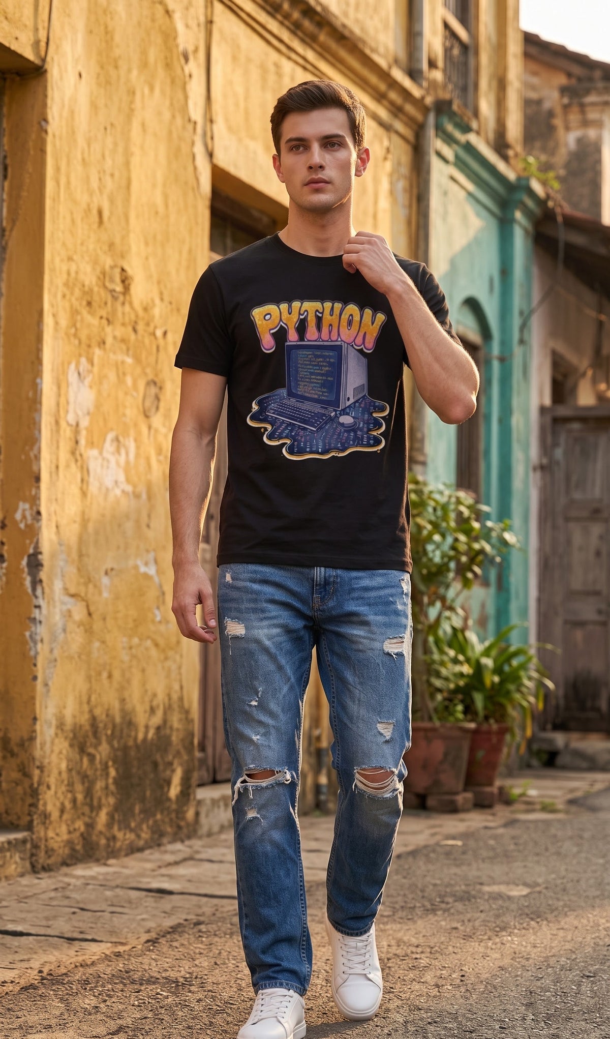 Men Regular T-Shirt- Python