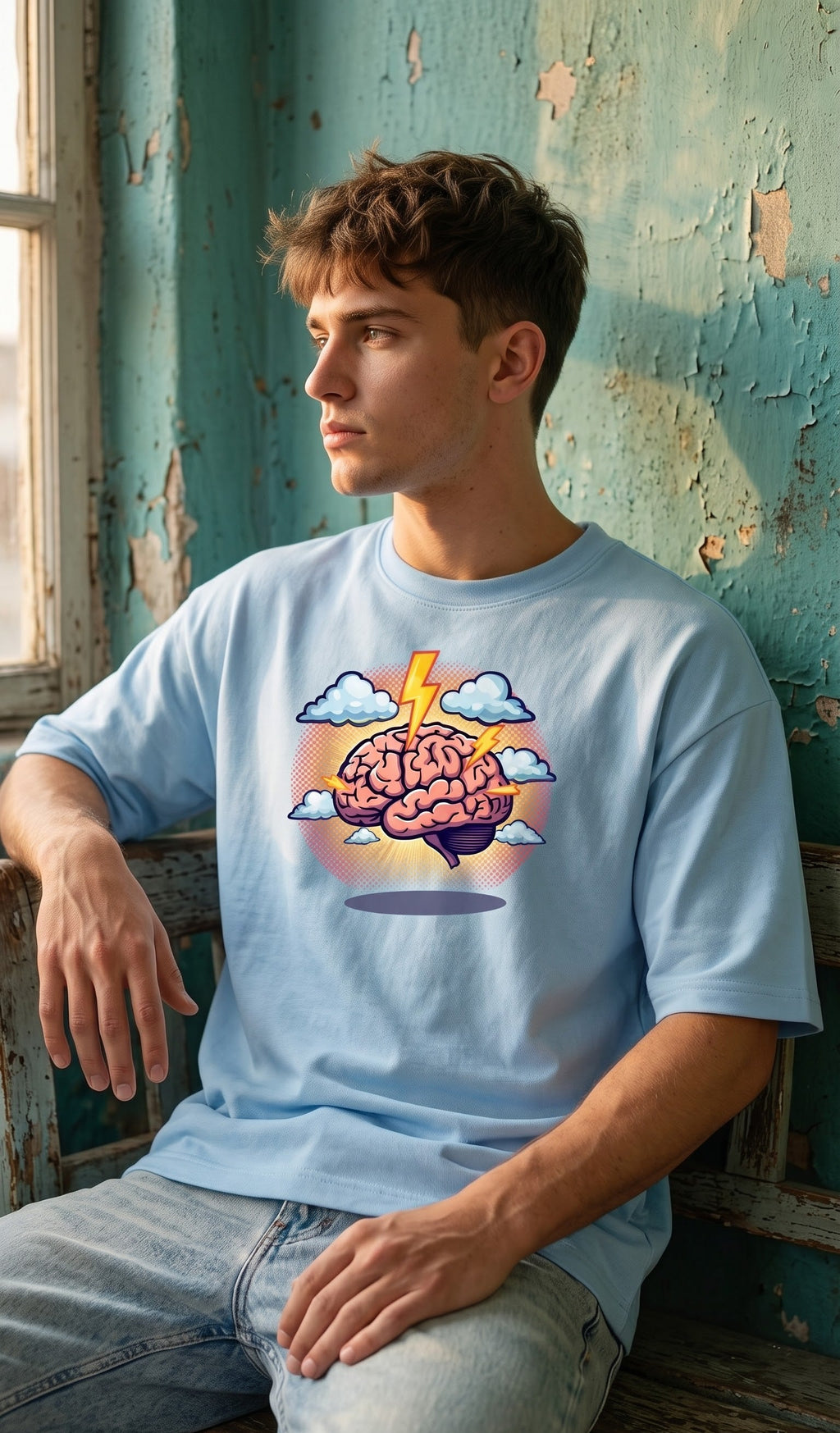 Unisex Terry Oversized Tee- Brain Shock