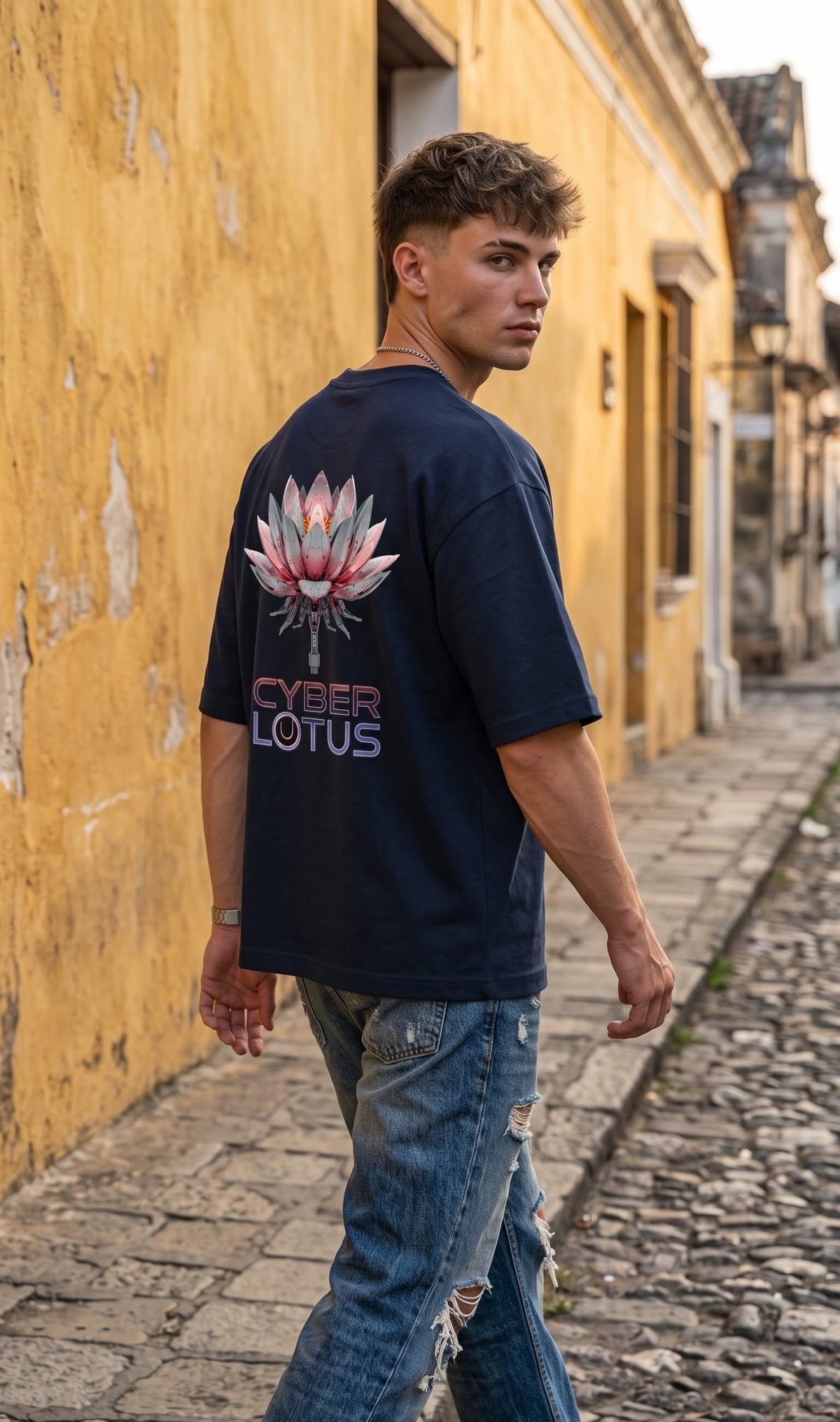 Unisex Terry Oversized Tee- Cyber Lotus