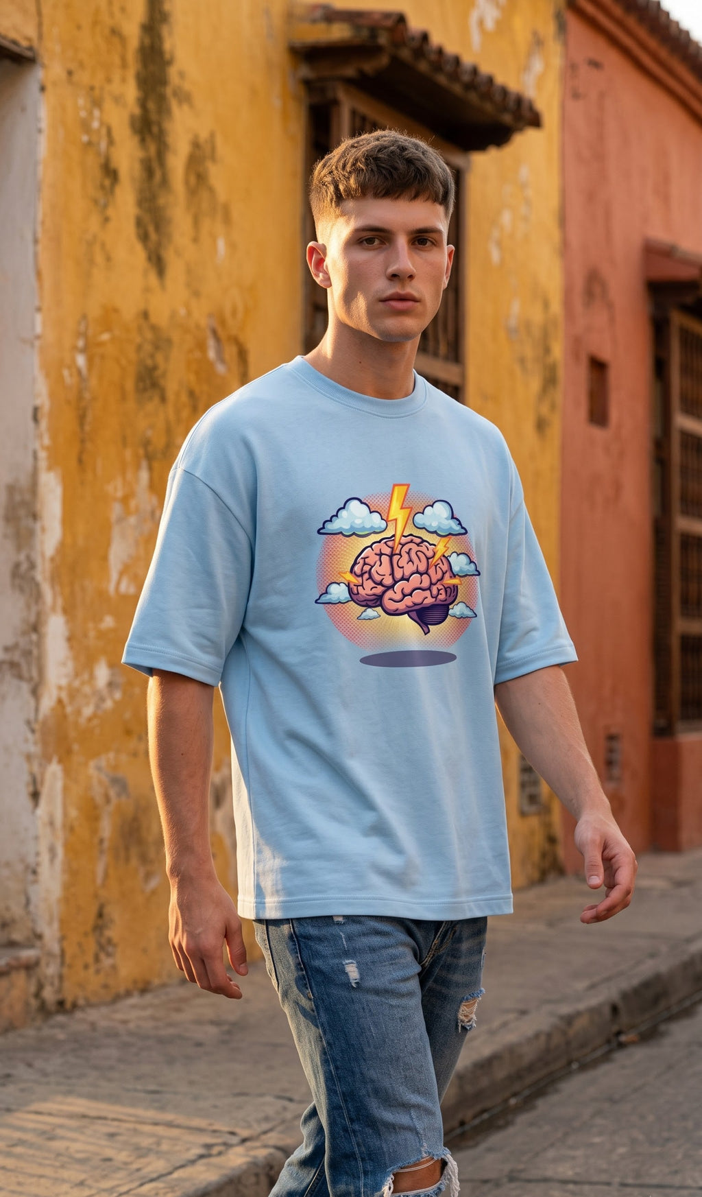 Unisex Terry Oversized Tee- Brain Shock